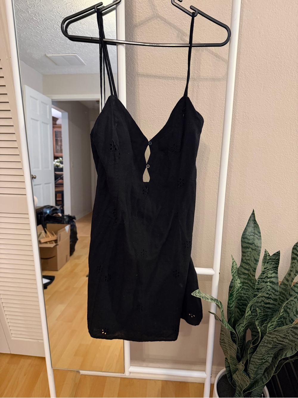 Zara Black Eyelet Spaghetti-Strap Mini Dress